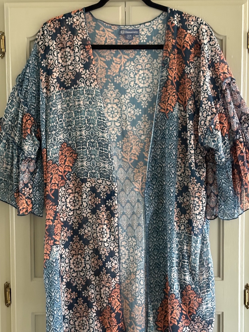 DEMOCRACY Easy Layering Duster w/ Tiered Sleeves, Side Slits, Open Front SM/Med